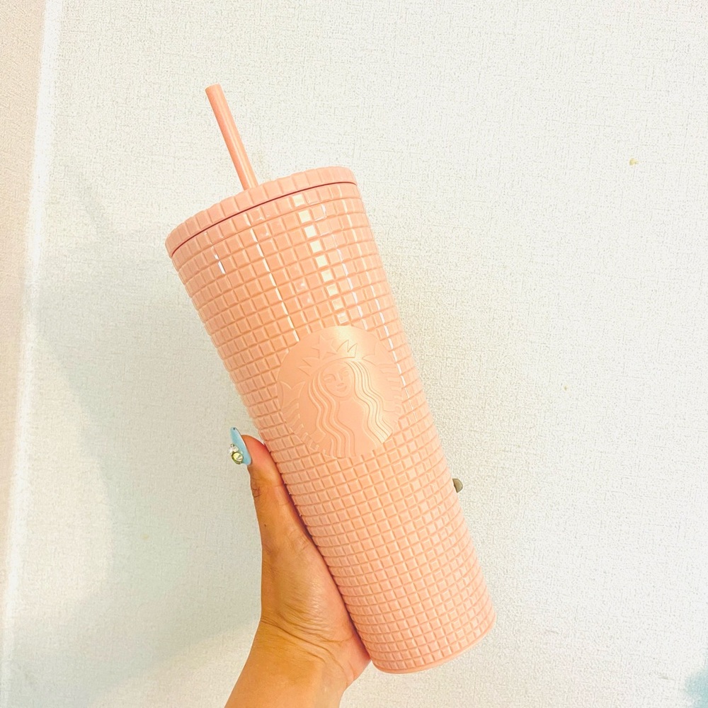 Starbucks Coral Colored Grid